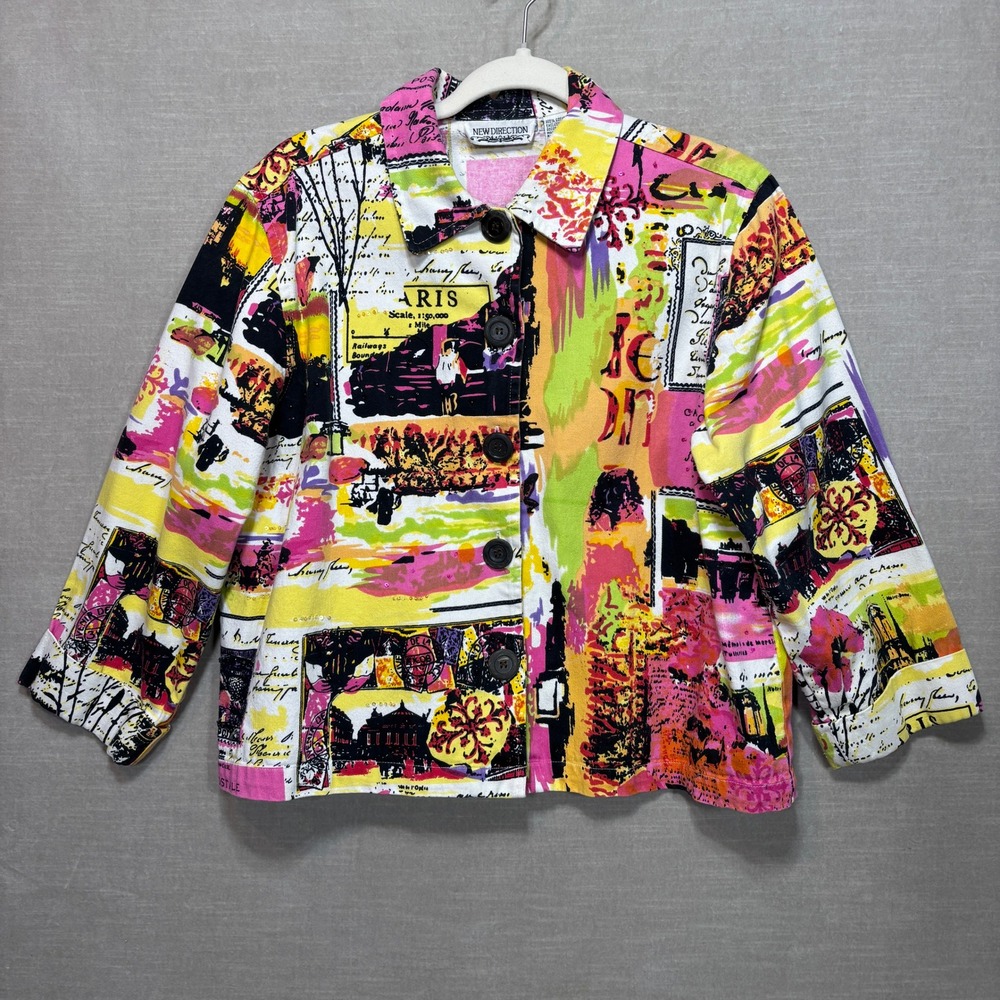 New Directions Artsy Collage Jacket L Paris France Retro Statement Gallery Girl